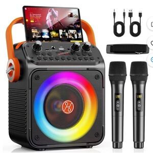 Portable Bluetooth Speaker with Microphones - Black and Orange